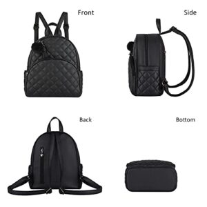 ECOSUSI Mini Backpack Women Leather Small Backpack Purse for Teen Girl Cute Pom Bookbag Travel Shoulder Bag with Charm Tassel (1-Black, for Tablet)