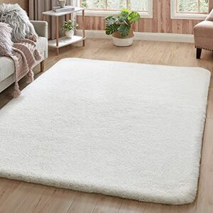 chloelov soft thick fluffy faux fur area rug for living room 5′ x 8′, luxury plush shaggy fuzzy bedside rugs for bedroom dorm nursery, no-slip large furry cozy accent carpet mats for sofa floor, white
