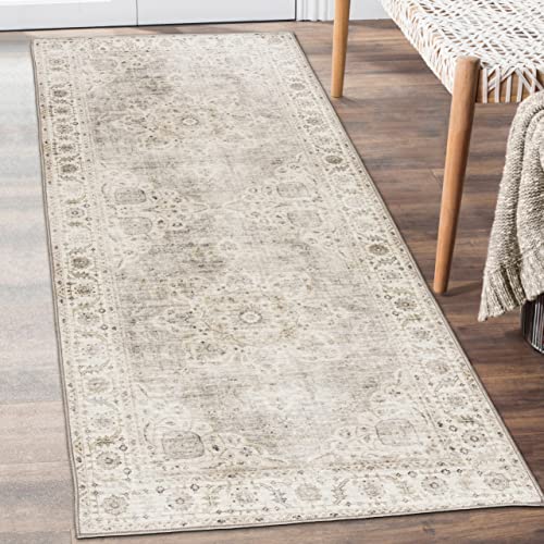 ReaLife Machine Washable Rug - Stain Resistant, Non-Shed - Eco-Friendly, Non-Slip, Family & Pet Friendly - Made from Premium Recycled Fibers - Vintage Bohemian Medallion - Beige Ivory, 2'6" x 6'