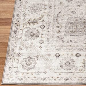 ReaLife Machine Washable Rug - Stain Resistant, Non-Shed - Eco-Friendly, Non-Slip, Family & Pet Friendly - Made from Premium Recycled Fibers - Vintage Bohemian Medallion - Beige Ivory, 2'6" x 6'