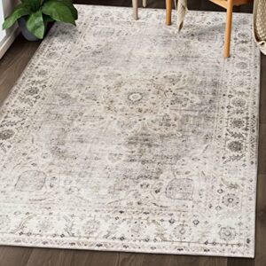 ReaLife Machine Washable Rug - Stain Resistant, Non-Shed - Eco-Friendly, Non-Slip, Family & Pet Friendly - Made from Premium Recycled Fibers - Vintage Bohemian Medallion - Beige Ivory, 2'6" x 6'