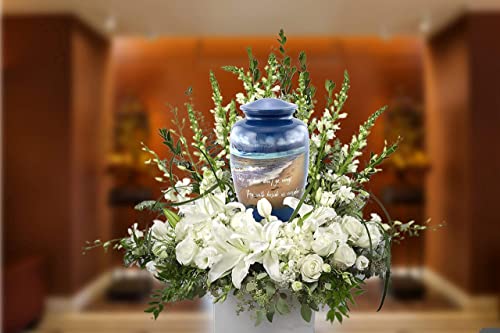 Footprints Urn, Footprints Cremation Urn for Ashes, Hand Painted Adult Beach Urn, Handmade Beach Cremation Urn with Velvet Bag (Large)