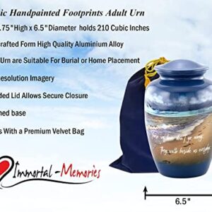 Footprints Urn, Footprints Cremation Urn for Ashes, Hand Painted Adult Beach Urn, Handmade Beach Cremation Urn with Velvet Bag (Large)