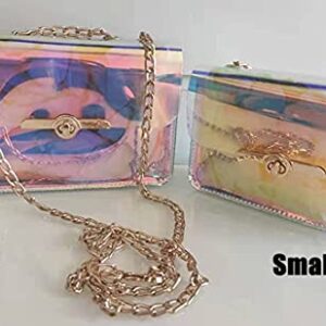 Limmuchi Holographic Bag Iridescent Purse for Women Evening Clutch Clear Purse Stadium Concert Approved (Small-16x5x12cm)