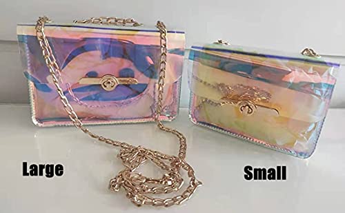 Limmuchi Holographic Bag Iridescent Purse for Women Evening Clutch Clear Purse Stadium Concert Approved (Small-16x5x12cm)