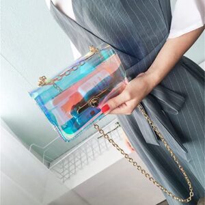 Limmuchi Holographic Bag Iridescent Purse for Women Evening Clutch Clear Purse Stadium Concert Approved (Small-16x5x12cm)