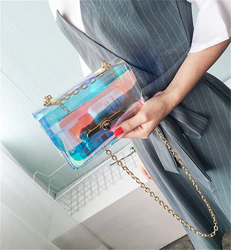 Limmuchi Holographic Bag Iridescent Purse for Women Evening Clutch Clear Purse Stadium Concert Approved (Small-16x5x12cm)