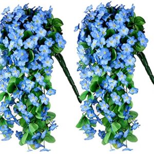 ZFProcess 2 Pack Artificial Hanging Flowers, Fake Hanging Plants Colorful Orchid Flower Bouquet for Wall Home Room Garden Wedding Indoor Outdoor Decoration(Blue)