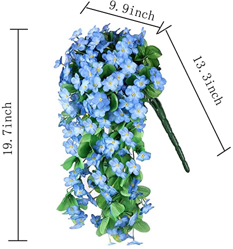 ZFProcess 2 Pack Artificial Hanging Flowers, Fake Hanging Plants Colorful Orchid Flower Bouquet for Wall Home Room Garden Wedding Indoor Outdoor Decoration(Blue)