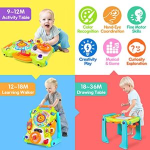 3-in-1 Baby Walker for Boy Girls Sit to Stand Toy Activity Center Drawing Board Infant Toys for 1 Year Old Birthday Gifts 9 12 18 Months 2 3 Year Old Kid Toddler Push Toy Musical Sound Light Effect