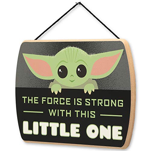 Open Road Brands Disney Star Wars: The Mandalorian Baby Yoda Force is Strong with This Little One Hanging Wood Wall Decor - Grogu, The Child