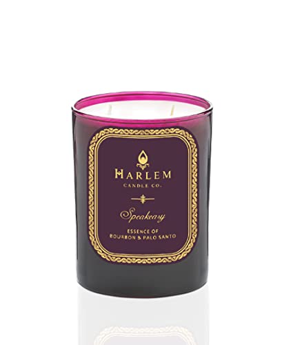 Harlem Candle Company Speakeasy Luxury Scented Candle, Double Wick, 12 oz Burgundy Glass Jar, Soy Wax, Gift Box, Palo Santo, Cardamom, Incense, Bourbon, Licorice, Tobacco and Pachouli