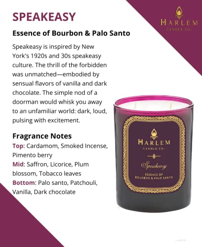 Harlem Candle Company Speakeasy Luxury Scented Candle, Double Wick, 12 oz Burgundy Glass Jar, Soy Wax, Gift Box, Palo Santo, Cardamom, Incense, Bourbon, Licorice, Tobacco and Pachouli