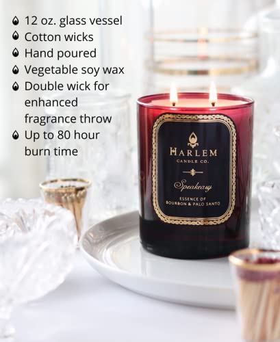 Harlem Candle Company Speakeasy Luxury Scented Candle, Double Wick, 12 oz Burgundy Glass Jar, Soy Wax, Gift Box, Palo Santo, Cardamom, Incense, Bourbon, Licorice, Tobacco and Pachouli