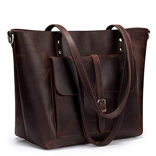 S-ZONE Women Vintage Genuine Leather Tote Bag Large Shoulder Purse Work Handbag