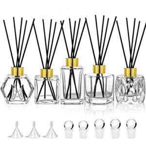 diffuser glass bottles set of 5 diy empty clear glass fragrance bottle with gold caps reeds sticks vase decorative diffusers for home office desk decoration wedding replacement girl women