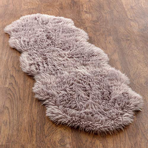 Chanasya Super Soft Faux LongFur Suede Fake Sheepskin for Sofa Couch Stool Vanity Chair Cover Luxurious Fluffy Rug Dusty Pink Solid Shaggy Area Rugs for Living Bedroom Floor - Mauve 2ftx6ft