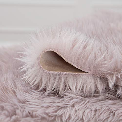 Chanasya Super Soft Faux LongFur Suede Fake Sheepskin for Sofa Couch Stool Vanity Chair Cover Luxurious Fluffy Rug Dusty Pink Solid Shaggy Area Rugs for Living Bedroom Floor - Mauve 2ftx6ft