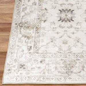 ReaLife Machine Washable Rug - Stain Resistant, Non-Shed - Eco-Friendly, Non-Slip, Family & Pet Friendly - Made from Premium Recycled Fibers - Distressed Boho Border - Beige Ivory, 2'6" x 6'