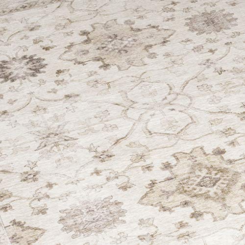 ReaLife Machine Washable Rug - Stain Resistant, Non-Shed - Eco-Friendly, Non-Slip, Family & Pet Friendly - Made from Premium Recycled Fibers - Distressed Boho Border - Beige Ivory, 2'6" x 6'