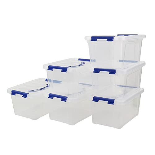 EudokkyNA 6 L Plastic Storage Box, Clear Boxes with Handles Set of 6