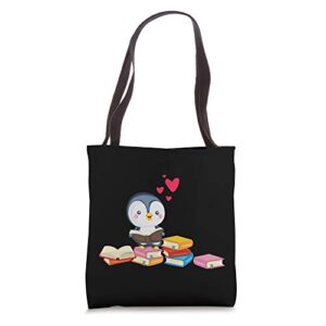 book reader reading books library penguins flippers penguin tote bag