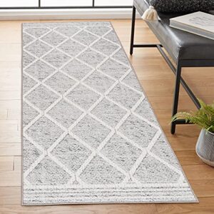 realife machine washable rug – stain resistant – eco-friendly, non-slip, family & pet friendly – made from premium recycled fibers – tessa modern distressed trellis – light gray ivory, 2’6″ x 6′