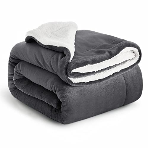 IR Imperial Rooms Sherpa Blanket (Grey / 60 x 80 Inches) Soft Fluffy Twin Blanket for Couch and Sofa - Reversible Microfiber Thick and Warm Sherpa Fleece Bed Blankets for Winter