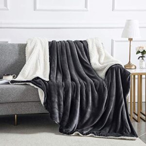 IR Imperial Rooms Sherpa Blanket (Grey / 60 x 80 Inches) Soft Fluffy Twin Blanket for Couch and Sofa - Reversible Microfiber Thick and Warm Sherpa Fleece Bed Blankets for Winter