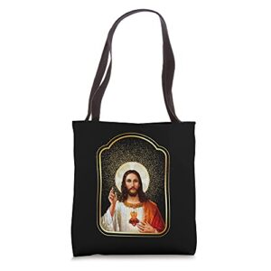 sacred heart of jesus christ catholic immaculate heart jesús tote bag