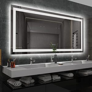 amorho led bathroom mirror 60x 36 inch with front and backlight, large dimmable wall mirrors with anti-fog, shatter-proof, memory, 3 colors, double led vanity mirror
