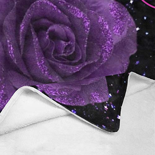 CUXWEOT Custom Blanket Personalized Purple Butterfly Rose Soft Fleece Throw Blanket with Name for Gifts Sofa Bed (50 X 60 inches)