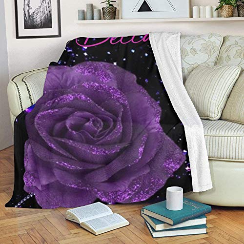 CUXWEOT Custom Blanket Personalized Purple Butterfly Rose Soft Fleece Throw Blanket with Name for Gifts Sofa Bed (50 X 60 inches)