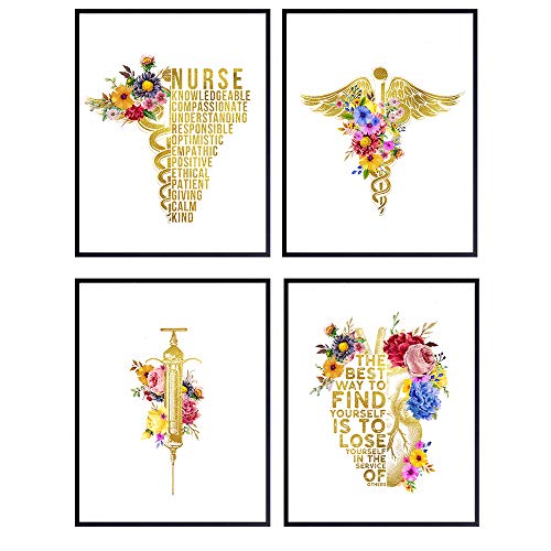 Nurse Appreciation Wall Art Poster Set - Gift for Registered Nurse Practitioner, RN, LPN, RNA, Nursing Student Graduation - Home, Hospital, Clinic or Medical Office Decor, Decoration - 8x10 Unframed