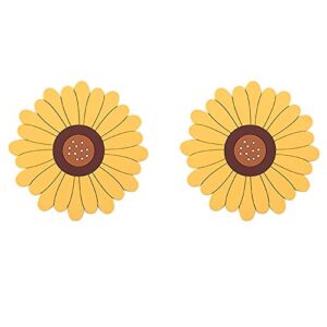 sunflower drink coasters 2 pack, silicone coasters for drinks, flower soft rubber coaster, protect furniture from water marks or damage, non slip coasters (small, yellow)