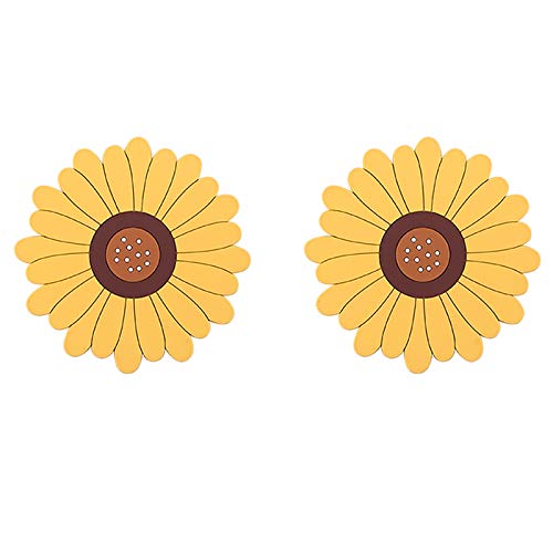 Sunflower Drink Coasters 2 Pack, Silicone Coasters for Drinks, Flower Soft Rubber Coaster, Protect Furniture from Water Marks or Damage, Non Slip Coasters (Small, Yellow)