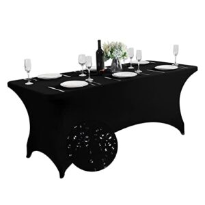 supero waterproof spandex table cover for 6ft table universal fitted stretch tablecloth for party, banquet, wedding and events-black