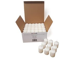 bulk pack of 72 white votive candles – box of 72 unscented bulk candles – 15 hour burn time – for weddings, restaurants, parties, spa and decorations.