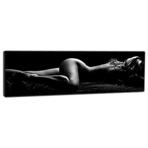 nude portrait art poster print on canvas painting sexy sleeping black and white women wall art picture for living room decor (pm669,60x180cm no frame)