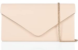 vegan leather envelope clutch bag classic dressy purse foldover evening handbag nude