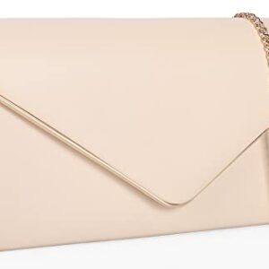 Vegan Leather Envelope Clutch Bag Classic Dressy Purse Foldover Evening Handbag Nude