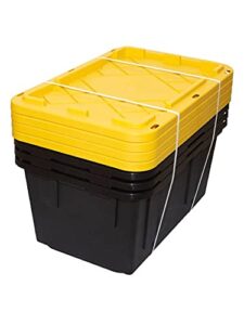 greenmade extra strong 27 gallon, black and yellow storage bin (4pack)
