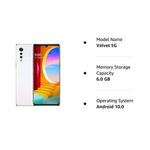 LG Velvet 5G (128GB, 6GB RAM) 6.8" OLED, Snapdragon 765, 48MP 4K Camera, US 5G/Global 4G LTE T-Mobile Unlocked (AT&T, Metro, Straight Talk, Latin) LM-G900TM (Aurora White) (Renewed)