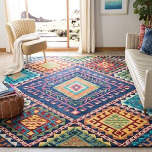 safavieh aspen collection 10′ x 14′ blue/multi apn516m handmade boho diamond premium wool living room dining bedroom area rug