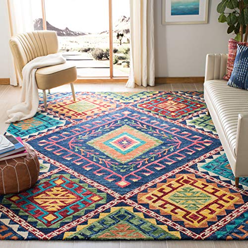 Safavieh Aspen Collection 10' x 14' Blue/Multi APN516M Handmade Boho Diamond Premium Wool Living Room Dining Bedroom Area Rug