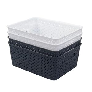 parlynies set of 4 plastic woven storage basket, desktop organizing basket bins, t