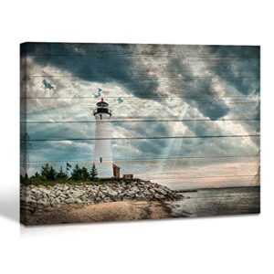 lighthouse wall art coastal teal picture ocean seascape canvas prints landscape beach turquoise blue nature paintings bathroom living room bedroom skyline nautical scenery artwork 12×16 inches