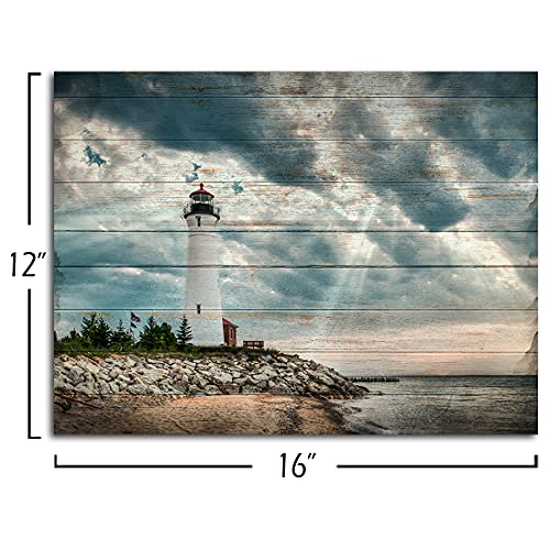 Lighthouse Wall Art Coastal Teal Picture Ocean Seascape Canvas Prints Landscape Beach Turquoise Blue Nature Paintings Bathroom Living Room Bedroom Skyline Nautical Scenery Artwork 12x16 Inches