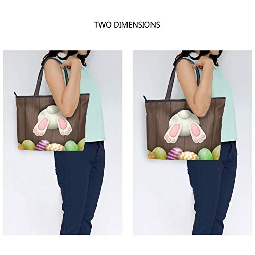 Tote Bag for Women Easter White Bunny Bottom Eggs On Wooden Large Utility Shoulder Handbag Top Handle