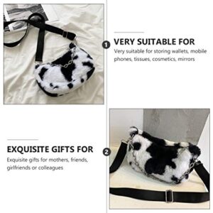 ABOOFAN Plush Shoulder Bag Milk Cow Print Winter Handbags with Chain Casual Shoulder Bag Hobo Handbags Work Tote Big Capacity Handbag for Girl Shopping School Outdoor